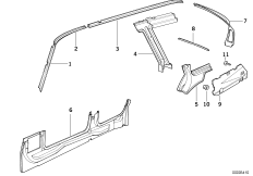 Детали бокового каркаса для BMW E34 530i M60 (схема запасных частей)