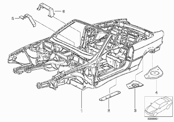 Каркас кузова для BMW E36 320i M52 (схема запчастей)