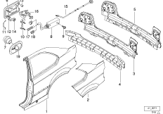Крыло/облицовка задней части для BMW E36 316g M43 (схема запасных частей)