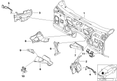 Детали щитка передка для BMW E39 528i M52 (схема запасных частей)