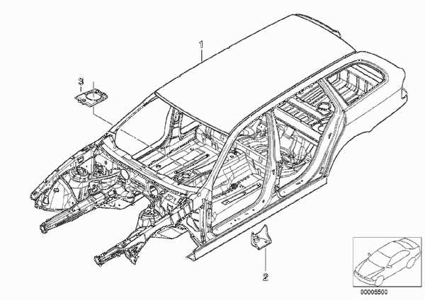 Каркас кузова для BMW E39 540i M62 (схема запчастей)