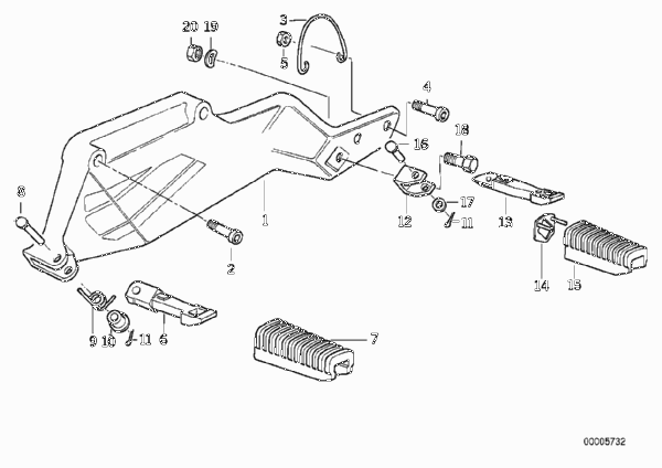 Планка упора для ног/упор для ног для BMW 89V2 K 1100 RS (0522,0532) 0 (схема запчастей)