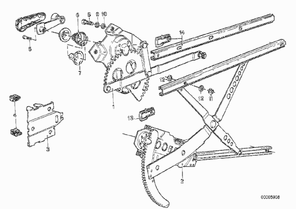 Механизм перемещения стекла двери Пд для BMW E23 735i M30 (схема запчастей)