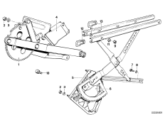 Механизм перемещения стекла двери Пд для BMW E23 735i M30 (схема запасных частей)