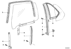 Направляющая стекла Зд для BMW E23 730 M30 (схема запасных частей)
