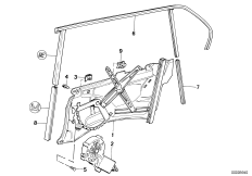 Механизм перемещения стекла двери Зд для BMW E32 735i M30 (схема запасных частей)