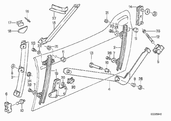 Механизм перемещения стекла двери Пд для BMW Z1 Z1 M20 (схема запчастей)