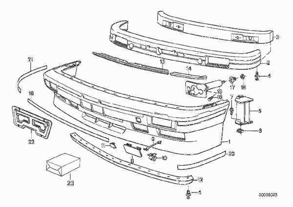 передний бампер для BMW E30 M3 S14 (схема запчастей)