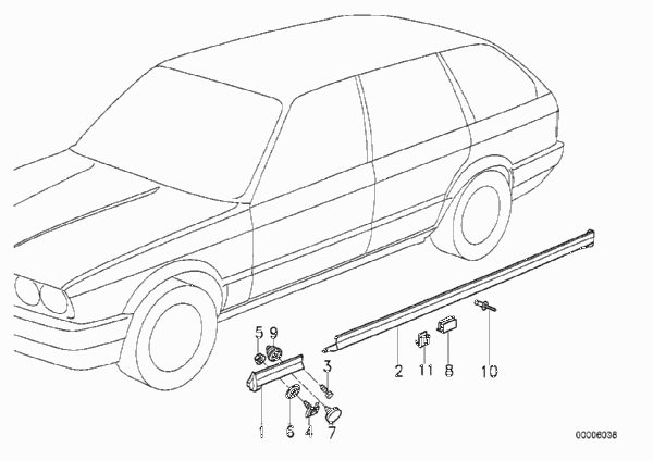 Накладка порог / арка колеса для BMW E30 318i M40 (схема запчастей)