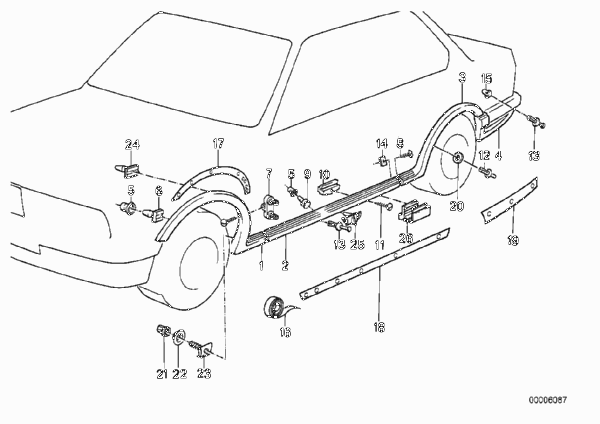 Накладка порог / арка колеса для BMW E30 325ix M20 (схема запчастей)