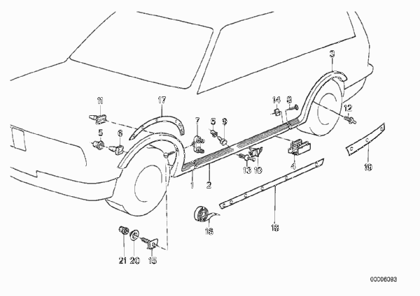 Накладка порог / арка колеса для BMW E30 325ix M20 (схема запчастей)