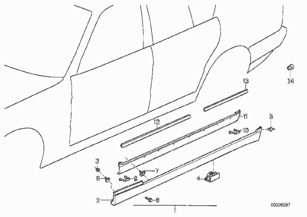 Накладка M порог / арка колеса для BMW E34 518i M40 (схема запчастей)