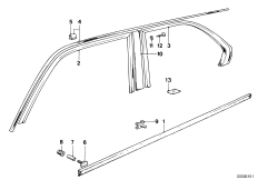 Декоративная планка водосточного желобка для BMW E12 520i M10 (схема запасных частей)