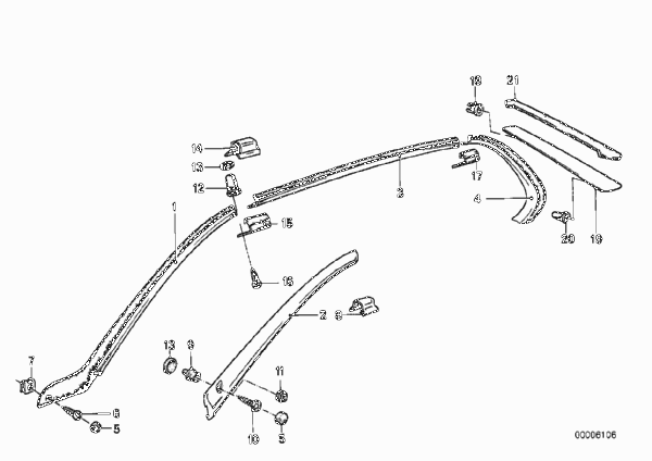 Декоративная планка водосточного желобка для BMW E23 733i M30 (схема запчастей)