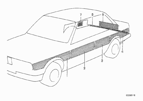 Декоративная полоса спецавтомобиля для BMW E30 318i M40 (схема запчастей)