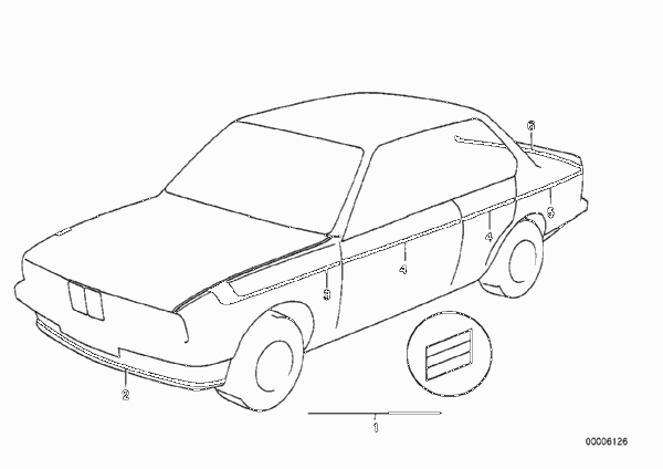 Декоративная полоса M Technic для BMW E28 525e M20 (схема запчастей)