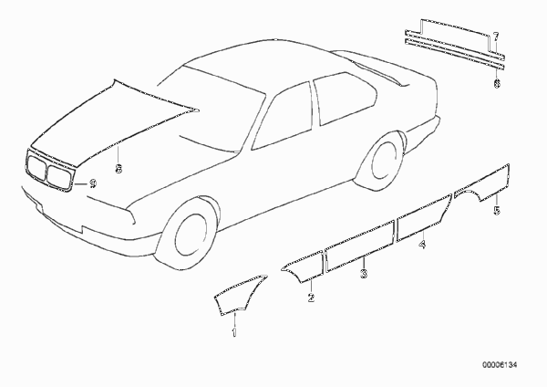 Наклейки на полиц,пож.а/м, скорой помощи для BMW E36 318is M44 (схема запчастей)