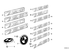 Эмблемы / надписи для BMW E23 728iS M30 (схема запасных частей)