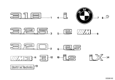 Эмблемы / надписи для BMW E30 325e M20 (схема запасных частей)