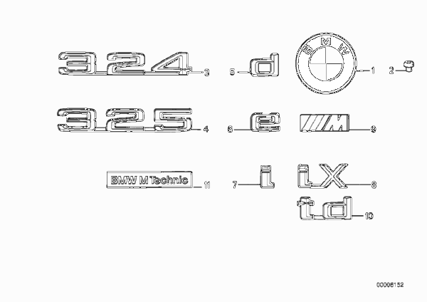 Эмблемы / надписи для BMW E30 324td M21 (схема запчастей)