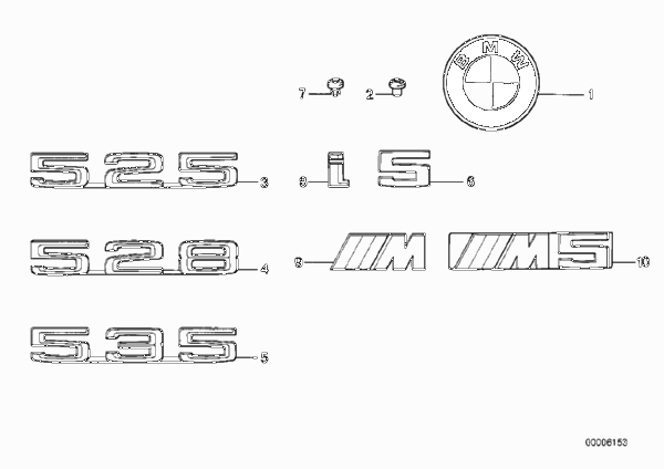 Эмблемы / надписи для BMW E28 M5 S38 (схема запчастей)