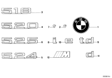 Эмблемы / надписи для BMW E28 518 M10 (схема запасных частей)