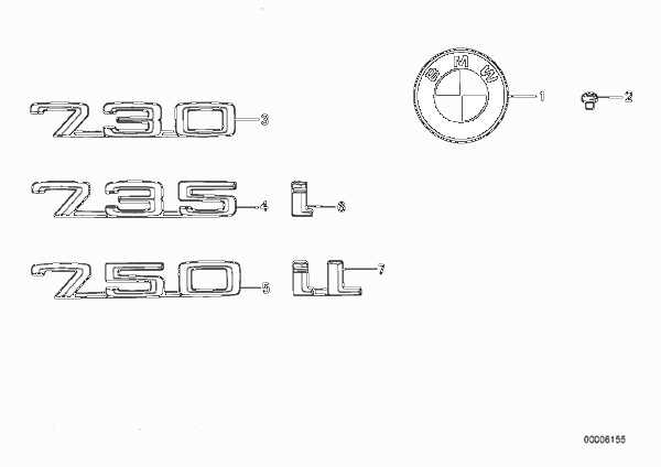 Эмблемы / надписи для BMW E32 730iL M30 (схема запчастей)