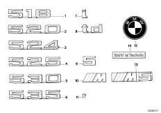 Эмблемы / надписи для BMW E34 535i M30 (схема запасных частей)