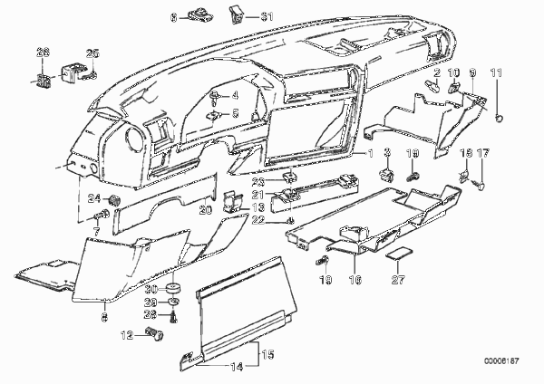 облицовка панели приборов для BMW E30 M3 S14 (схема запчастей)