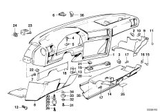 облицовка панели приборов для BMW E30 325ix M20 (схема запасных частей)
