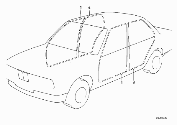Защитная окантовка/накладки порогов для BMW E30 M3 S14 (схема запчастей)