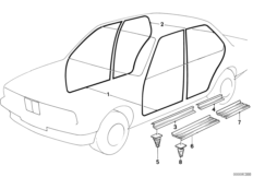 Защитная окантовка/накладки порогов для BMW E34 530i M30 (схема запасных частей)