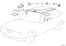Облиц.крыши-фас.панель потолка/поручень для BMW E34 530i M60 (схема запасных частей)
