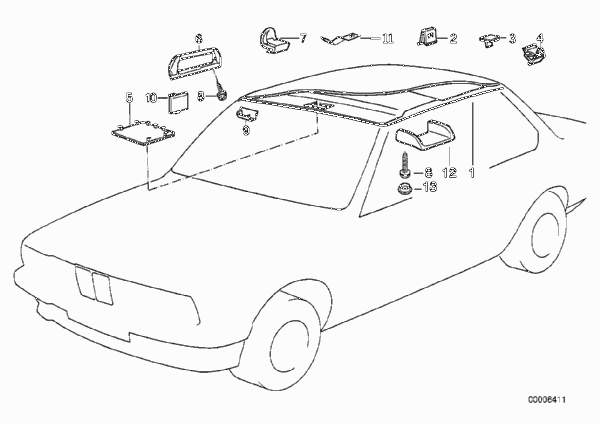 Облиц.крыши-фас.панель потолка/поручень для BMW E34 525td M51 (схема запчастей)