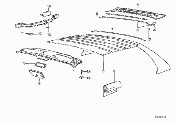 Облиц.крыши-фас.панель потолка/поручень для BMW E30 316 M10 (схема запчастей)