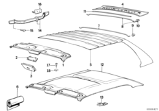 Облиц.крыши-фас.панель потолка/поручень для BMW E30 318i M10 (схема запасных частей)