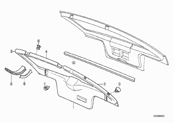 облицовка багажной двери для BMW E30 325i M20 (схема запчастей)