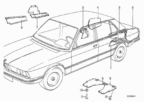 Обшивка багажного отделения Л/П Зд для BMW E12 535i M30 (схема запчастей)