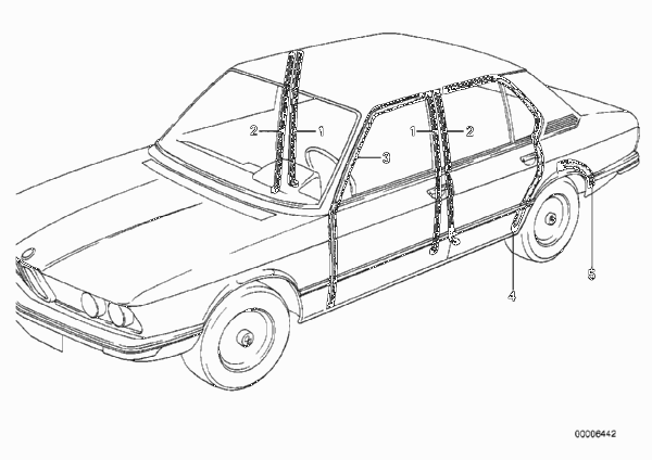 Защитная окантовка/накладки порогов для BMW E12 520 M20 (схема запчастей)