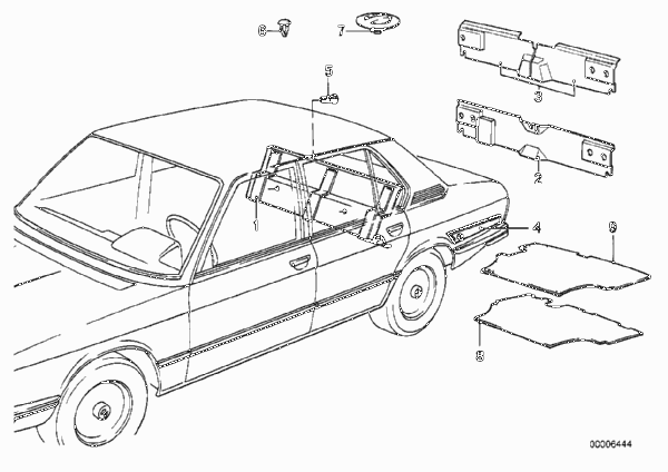 Обшивка багажного отделения для BMW E12 520 M20 (схема запчастей)
