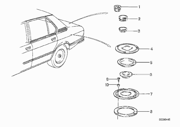 Пробки/заглушки для BMW E12 528 M30 (схема запчастей)