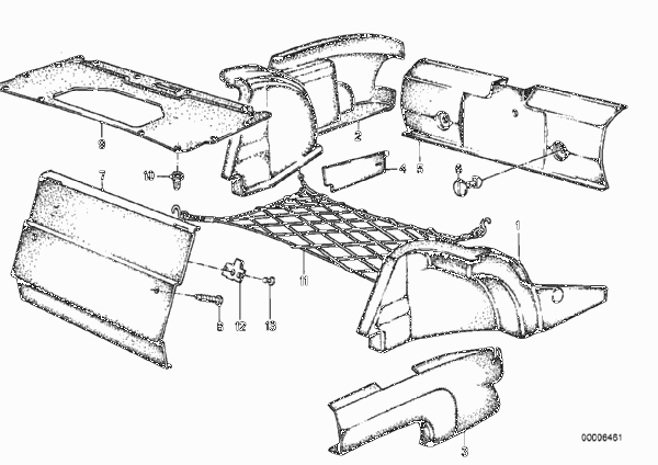 Обшивка багажного отделения для BMW E28 525i M30 (схема запчастей)
