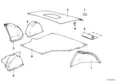 Обшивка багажного отделения для BMW E23 733i M30 (схема запасных частей)