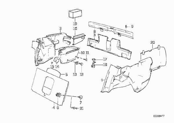 Обшивка багажного отделения для BMW E30 318i M40 (схема запчастей)