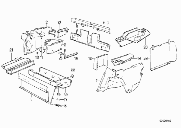 Обшивка багажного отделения для BMW E30 318i M40 (схема запчастей)