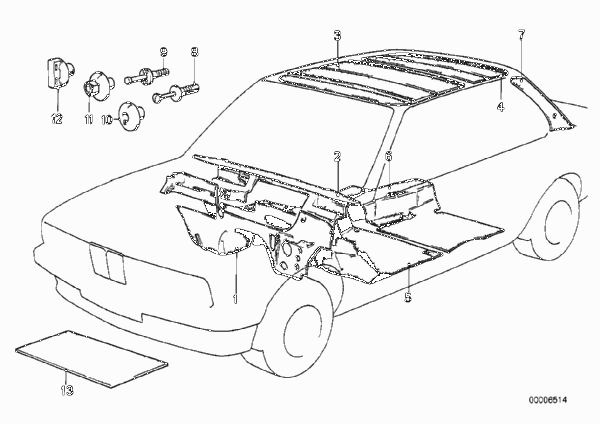 звукоизоляция для BMW E30 M3 S14 (схема запчастей)