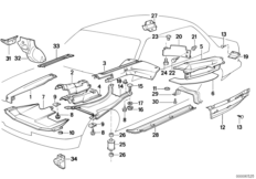 Теплоизоляция/экран моторного отсека для BMW E32 730i M30 (схема запасных частей)