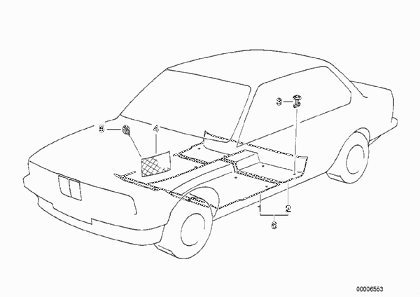 облицовка днища для BMW E34 540i M60 (схема запчастей)