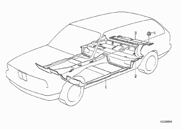 облицовка днища для BMW E30 324td M21 (схема запчастей)