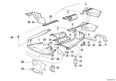 Теплоизоляция/экран моторного отсека для BMW E34 530i M30 (схема запасных частей)